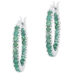 Glitzy Rocks Sterling Silver Inside-out Emerald Hoop Earrings