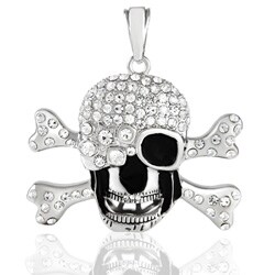Silverplated Rhinestone Skull and Cross Bones Necklace