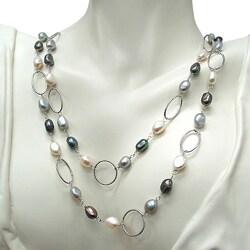 Sterling Silver Freshwater Pearl Link Necklace (7-8 mm)