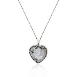 Sterling Silver Pink Shell Cameo and Marcasite Necklace