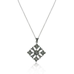 Sterling Silver Floral Patterned Marcasite Necklace