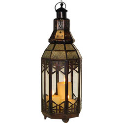Clear Etched Glass and Metal Lantern
