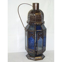 Blue/ Clear Glass and Metal Lantern (Set of 4)
