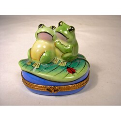 Limoges Hand-painted Frog Couple Keepsake Box
