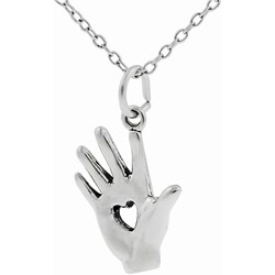 Sterling Silver Heart in Palm of Hand Necklace