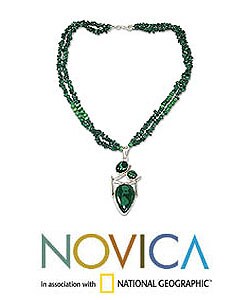Sterling Silver 'Drama in Green' Malachite Necklace (India)