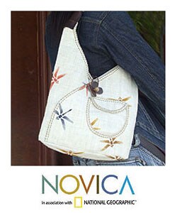 Hemp and Leather 'Summer Day' Shoulder Tote (Thailand)