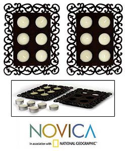 Set of 2 Tray of Light Candleholders and Tea Lights (Thailand)