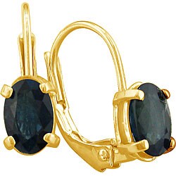 14k Yellow Gold Oval Sapphire Leverback Earrings
