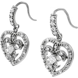 Sterling Silver Heart with Fleur de Lis Earrings