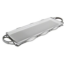 Rectangular Ceramic Server on Tie-up Metal Stand