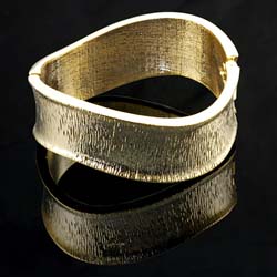 Goldtone Textured Curved Hinged Bracelet
