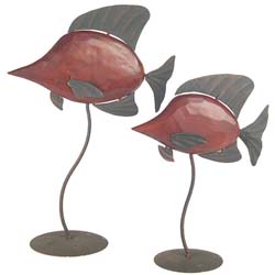 Wood and Metal Fish Sculptures (Set of 2)