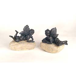 Fairies on Faux Rock Garden Statue (Set of 2)