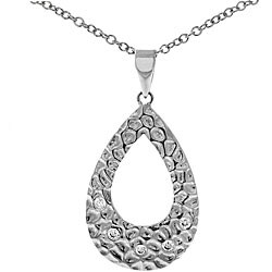Sterling Silver CZ Hammered Teardrop Necklace