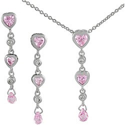 Sterling Silver CZ Heart Necklace and Earring Set