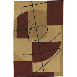 Hand-tufted Collection Burgundy/ Tan/ Beige Wool Rug (8' x 11')