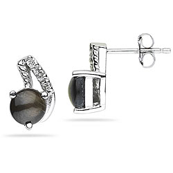 White Gold Black Star Sapphire and Diamond Earrings