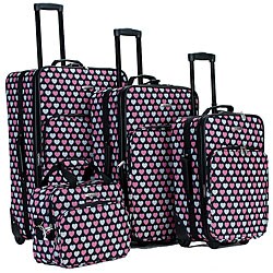 Rockland Pink Heart 4-piece Expandable Luggage Set
