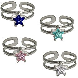 Sterling Silver Cubic Zirconia Star Toe Rings (Set of 2)