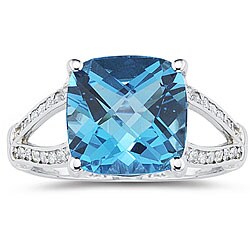 10k Gold Blue Topaz and 1/6ct TDW Diamond Ring