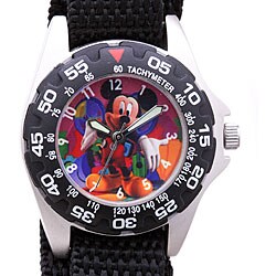 Disney Racing Mickey Boys' Black Velcro Strap Watch