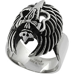 Stainless Steel Skull Cross and Wings Men's Ring