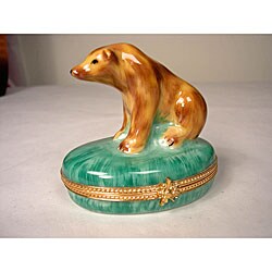 Limoges Hand-painted Large Brown Bear Box