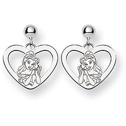 Sterling Silver Disney's Princess Belle Heart Earrings