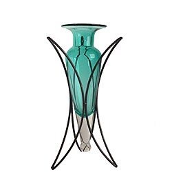 Aqua Amphora Vase with Half Moon Metal Stand
