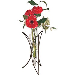 Clear Amphora Vase with Half Moon Metal Stand