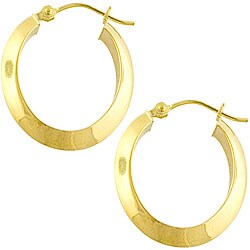 14k Yellow Gold Beveled Oval Hoop Earrings