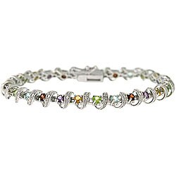 Glitzy Rocks Sterling Silver Multi-gemstone Diamond Bracelet