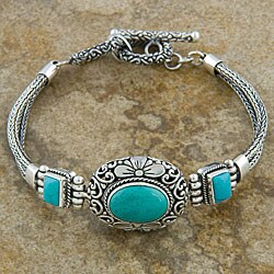 Silver 'Cawi Motif' Turquoise Bracelet (Indonesia)