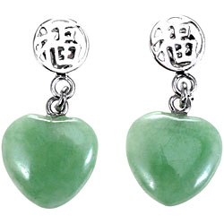 Sterling Silver Green Jade Heart Earrings
