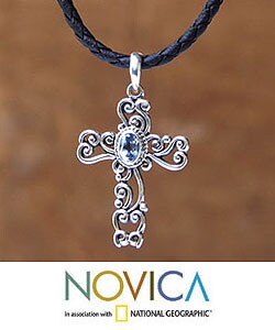 Sterling silver 'Balinese Cross' Topaz Necklace (Indonesia)