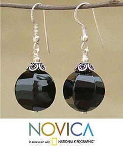 Sterling Silver 'Berries' Onyx Earrings (India)