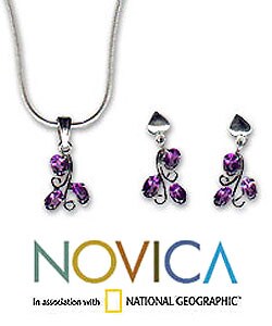 Amethyst 'Mystical Blooms' Jewelry Set (India)