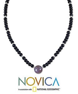 Sterling Silver 'Brilliant' Onyx/ Amethyst Necklace (Thailand)