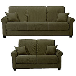 Lee Dark Moss Microfiber Futon Sofa and Loveseat