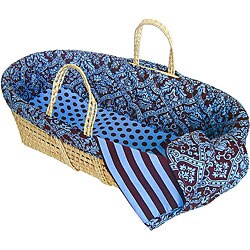 Tadpoles Blue Damask Moses Basket Set