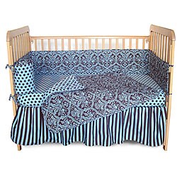 Tadpoles Blue Damask Neutral 4-piece Crib Bedding Set