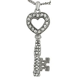 Iced Out Zinc Alloy Rhinestone Heart Key Necklace