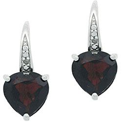 Glitzy Rocks Sterling Silver Garnet and Diamond Heart Earrings
