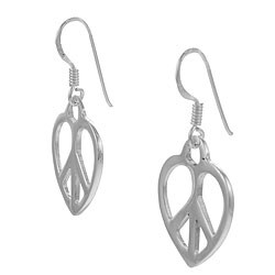 Sterling Silver Heart Peace Sign Earrings