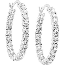 Silvertone Cubic Zirconia Eternity Hoop Earrings