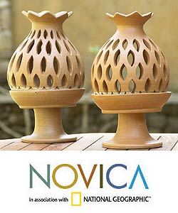 Set of 2 'Brown Pineapple' Candle Holders (Indonesia)