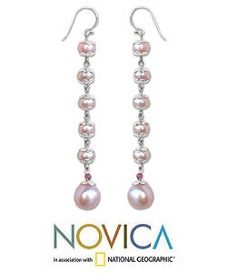 Sterling Silver 'Pink Lotus' Pearl Earrings (Thailand)