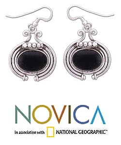 Sterling Silver 'Your Embrace' Onyx Earrings (India)