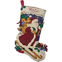 Skiing Santa Musical Chip Felt Stocking Kit
